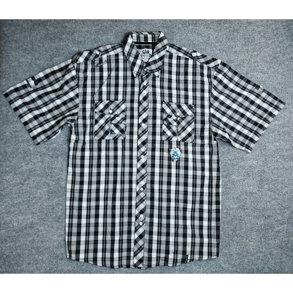 VTG Akademiks Men's 3XL Plaid Button-Up Shirt Y2K Hip-Hop Streetwear Logo Patch